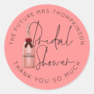 Sticker Rond Futur Mme Nom Champagne Coral Fête des mariées