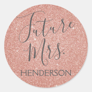 Sticker Rond Futur Mme Pink Rose Rose Fête des mariées Or