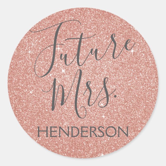 Sticker Rond Futur Mme Pink Rose Rose Fête des mariées Or (Devant)