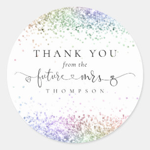 Sticker Rond Futur Mme Rainbow Parties scintillant Merci de Fêt