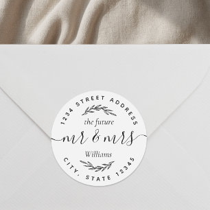 Sticker Rond Futur Mr Mme Adresse De Mariage Feuillage Moderne