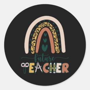 Sticker Rond Futur professeur boho rainbow léopard nouveau dipl