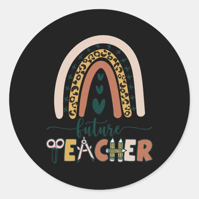Sticker Rond Futur professeur boho rainbow léopard nouveau dipl (Devant)