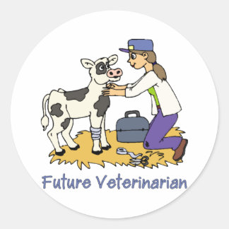 Sticker Rond Futur vétérinaire - Fille avec vache