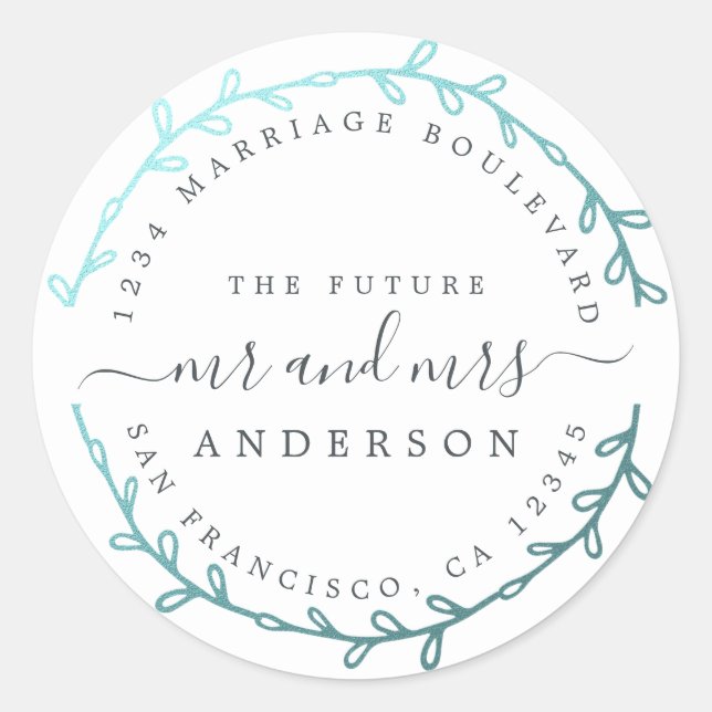 Sticker Rond Future Mme Turquoise Wreath Wedding (Devant)