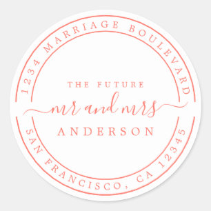 Sticker Rond Future Mr Mrs Coral Wedding Return Address