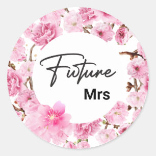 Sticker Rond Future Mrs Baby Shower Aquarelle Flore Rose 