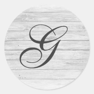 Sticker Rond G) Monogramme de bois rustique   Boutique Monogram