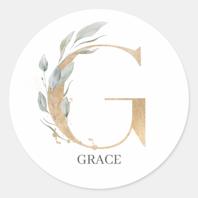 Sticker Rond G Monogramme Floral Personnalisé (Devant)