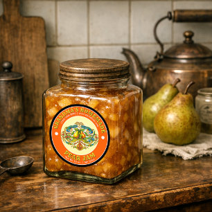 Sticker Rond Gabarit de Confiture de Poire Maison Rétro