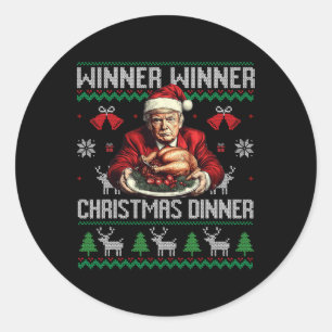 Sticker Rond Gagnant Gagnant Dîner de Noël Père Noël Trump Pull