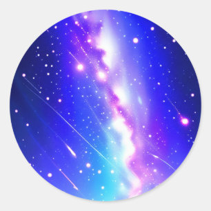 Sticker Rond Galaxie bleue céleste et rose