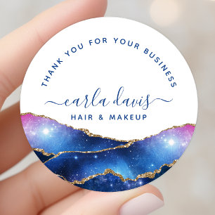 Sticker Rond Galaxie céleste en agate Étoiles Merci d'affaires