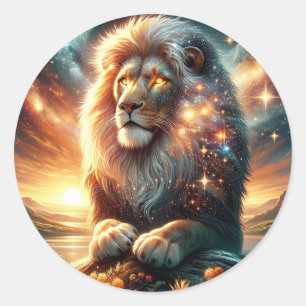 Sticker Rond Galaxie cosmique Espace Lion Leo Force Astrologie