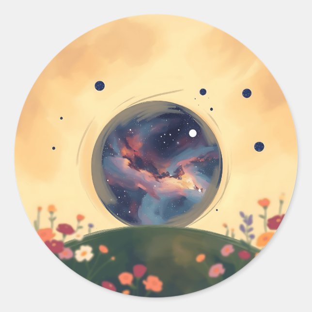 Sticker Rond Galaxie impressionniste avec jardin fleuri (Devant)