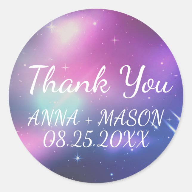 Sticker Rond Galaxie moderne avec Mariage de Merci étoilé (Devant)