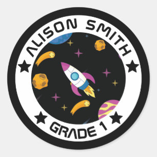Sticker Rond Galaxie pour enfants personnalisée Voyager