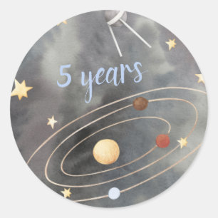 Sticker Rond Galaxy Space Ship Cupcake Topper