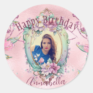 Sticker Rond Galerie de Parties scintillant rose glamour
