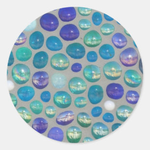 Sticker Rond Galets de verre bleu Mosaïque