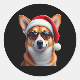Sticker Rond Gallois Corgi Père Noël Sweat de Noël Noël Noël No