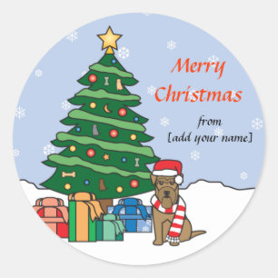 Sticker Rond Gallois Terrier et sapin de Noël