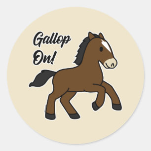 Sticker Rond Galopons ! Design adorable de cheval Kawaii
