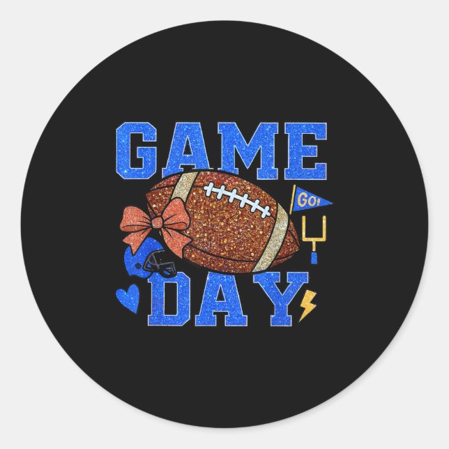 Sticker Rond Game Day Football Season Football Mama Blue Gold B (Devant)