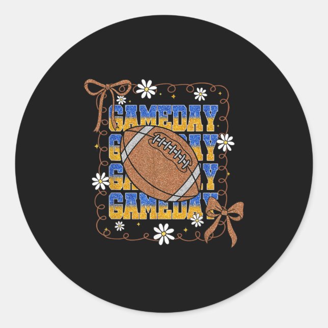 Sticker Rond Game Day Football Season Football Mama Girl Blue G (Devant)