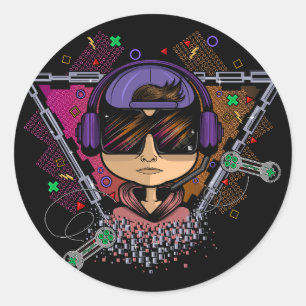 Sticker Rond Gamer Boy
