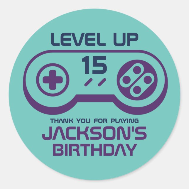 Sticker Rond Gamer Boy Jeu Niveau Up Jeux Vidéo Anniversaire (Devant)