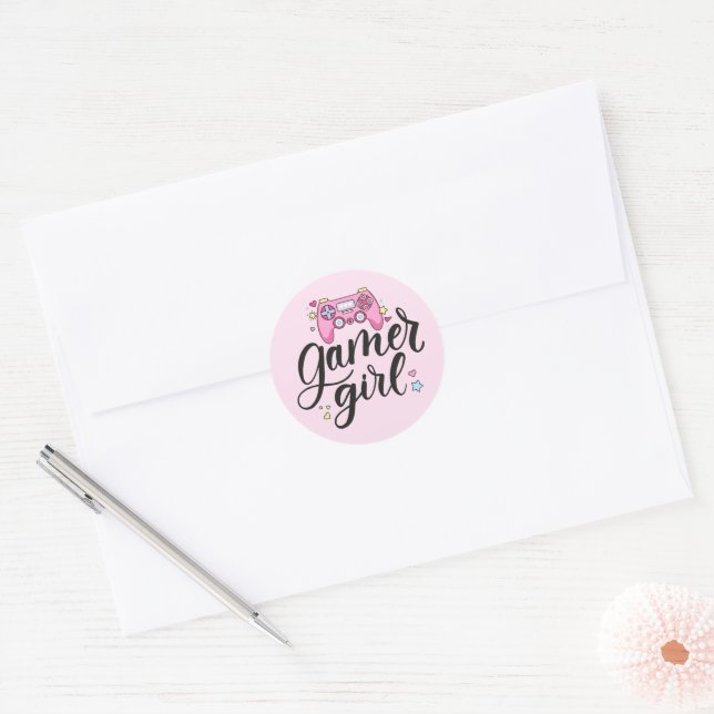 Sticker Rond Gamer fille (Enveloppe)