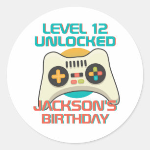 Sticker Rond Gamer Garçon Niveau Déverrouillé Jeux Vidéos Garço