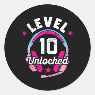 Sticker Rond Gamer Girl Level 10 Déverrouillé Jeu vidéo 10e ann