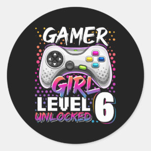 Sticker Rond Gamer Girl Niveau 6 Déverrouillé Jeu vidéo 6e anni