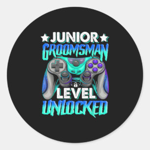 Sticker Rond Gamer Junior Garçon d'Honneur Niveau Débloqué Jeu 