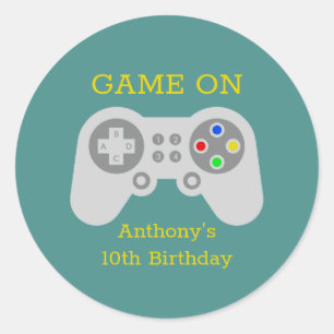 Sticker Rond Gamer moderne N'importe quel âge fête d'anniversai