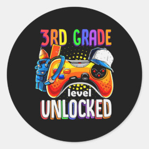 Sticker Rond Gamer Retour À L'École Gamepad 3e Niveau Troisième