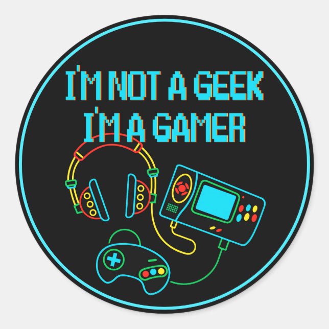 Sticker Rond Gamer Retro Neon (Devant)