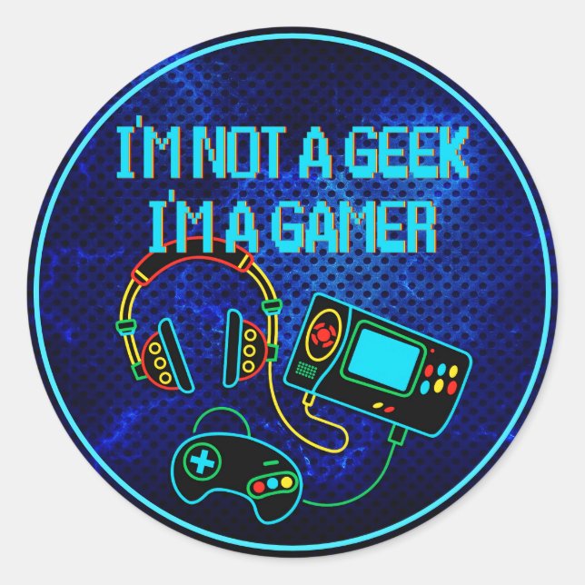 Sticker Rond Gamer Retro Neon Blue (Devant)