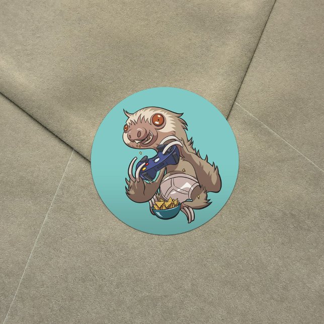 Sticker Rond Gamer Sloth Manger des nachos en sous-vêtements (Créateur téléchargé)