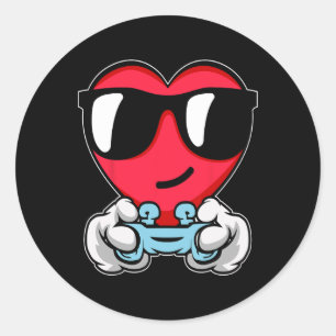 Sticker Rond Gamer Valentines Jour mignon contrôleur de jeu vid