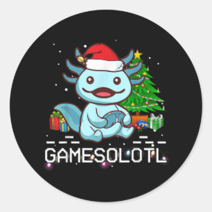 Sticker Rond Gamesalotl mignon Pajamas Axolotl Enfants de Noël