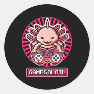 Sticker Rond Gamesolotl Axolotl Cute Kawaii Anime Gaming Kids B