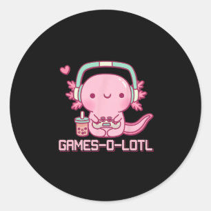 Sticker Rond Gamesolotl Axolotl Jeux Vidéo Kawaii Anime Joueur 