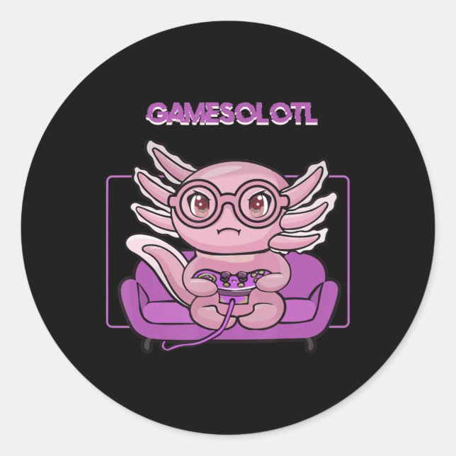 Sticker Rond Gamesolotl Axolotl Vidéo Gamer Kawaii Pastel Goth (Devant)