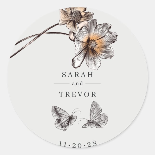 Sticker Rond Gamme Minimale de pavots en terre cuite (Devant)