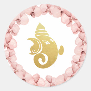 Sticker Rond Ganapati en feuille d'or élégant Dieu indien