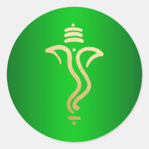 Sticker Rond Ganesh de fête vert or/ Dieu indien