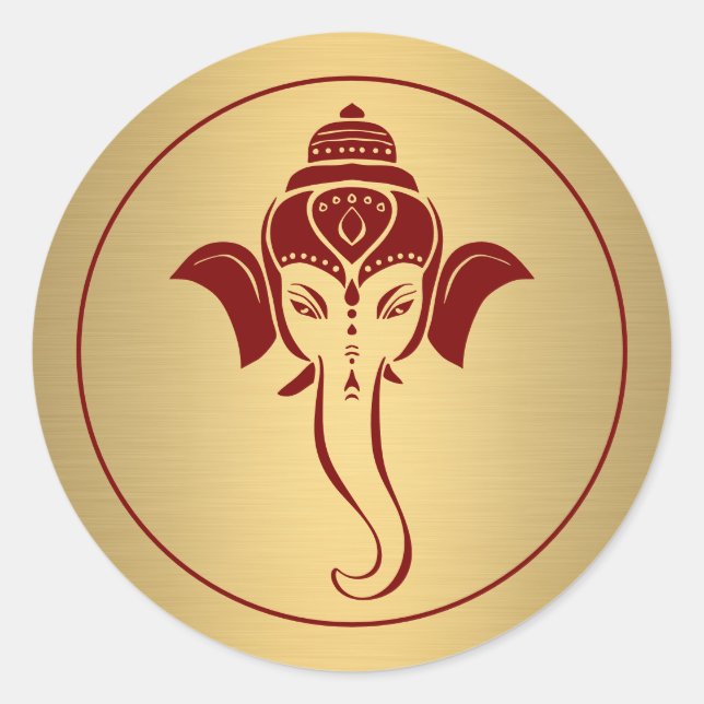 Sticker Rond Ganesh | Dieu Indien Mariage Hindou Marron (Devant)